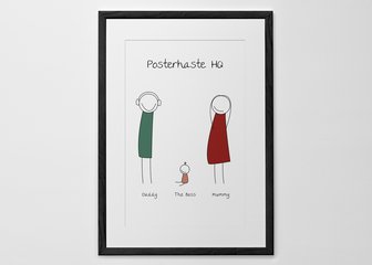 Personalised Print, Poster or Canvas - Easier than getting the whole family to smile nicely for the camera!
Select each family member's stick figure outline, personalise clothing colours, expressions and hair, then update your preview to see your family portrait.